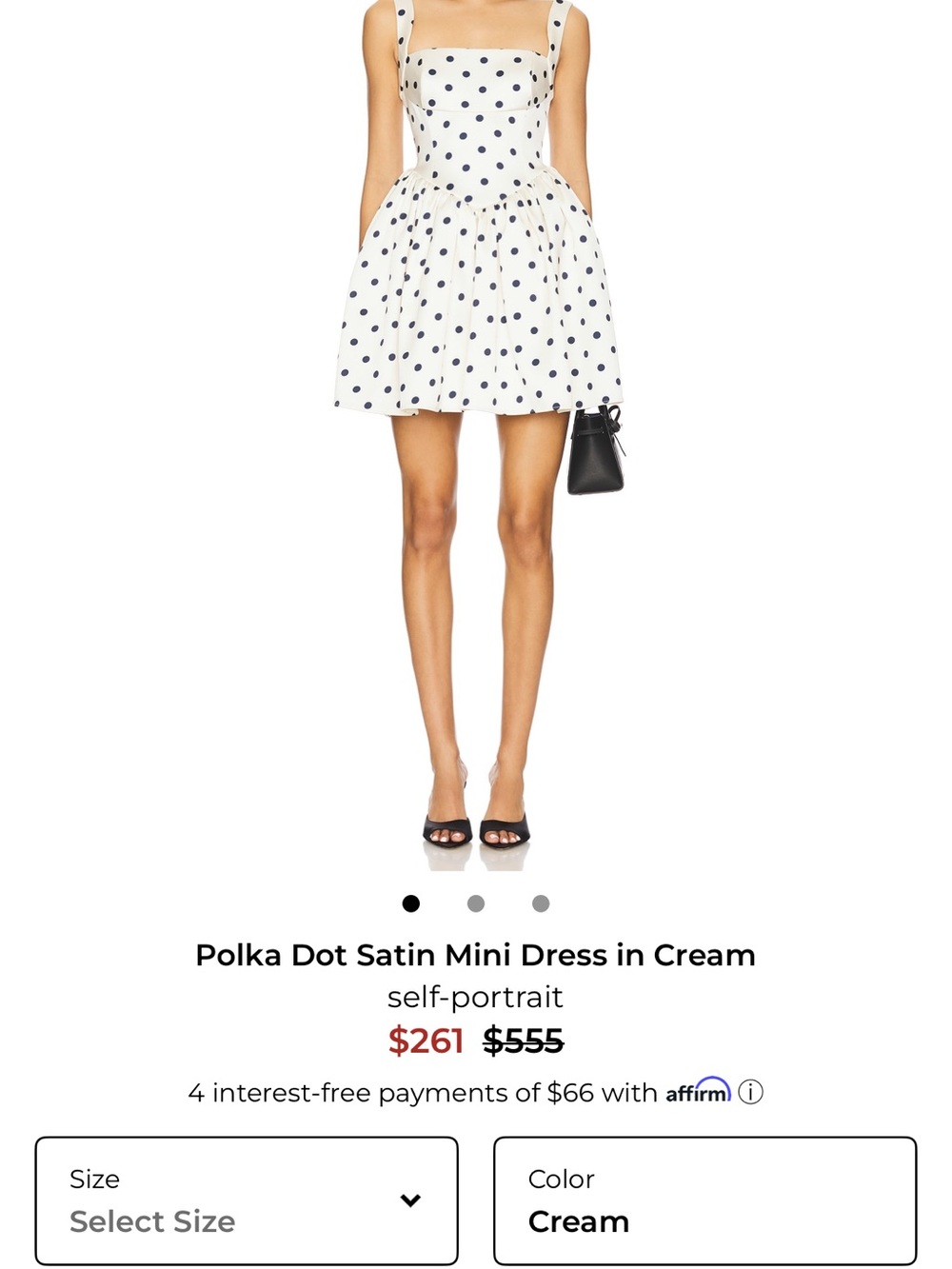 Self-Portrait Cream Mini Dress with Navy Polka Dots